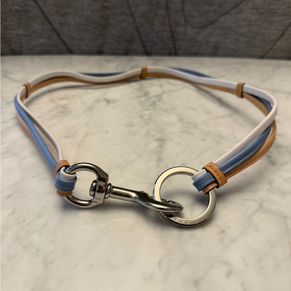 Coach Blue, White, and Tan Leather Belt